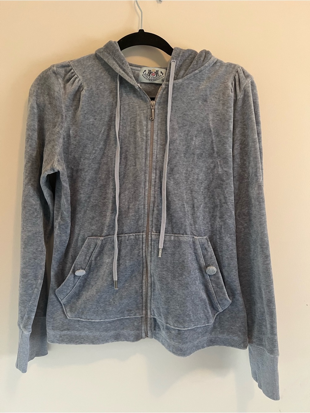 Juicy Couture Heather Gray Hooded Zip-Up Jacket with Puff Shoulders